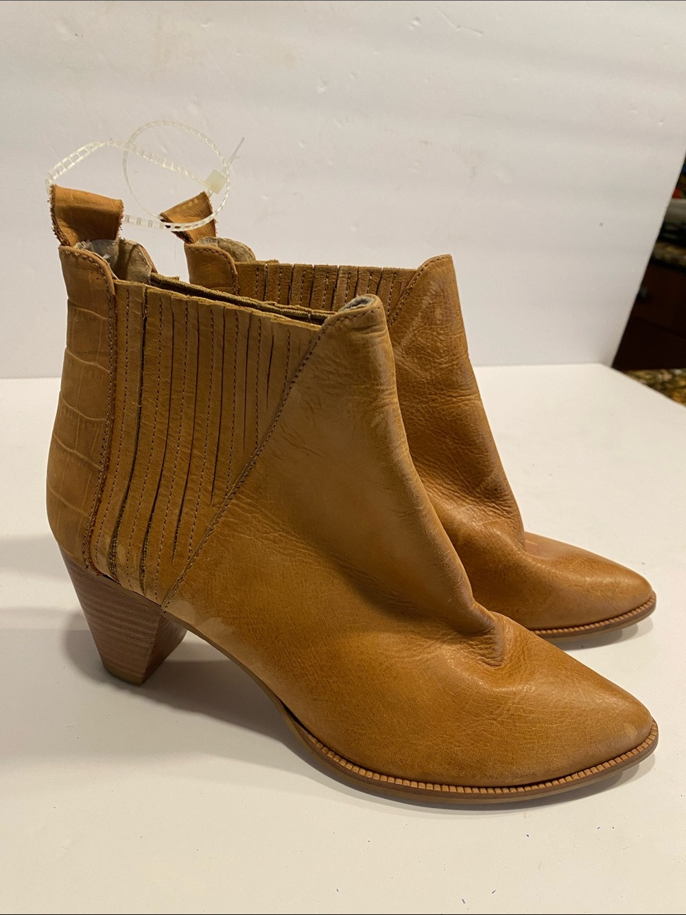 Women's Tan Leather Ankle Boots - Slip-On Fashion Booties